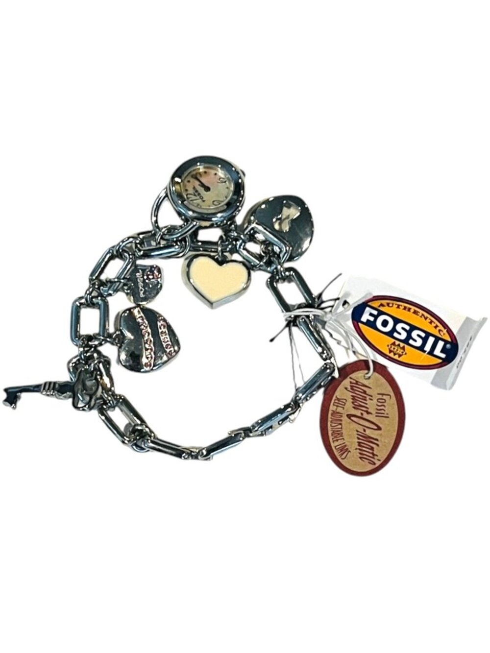 Fossil Adjust O Matic Watch Bracelet with Heart Charms - NEW with tags